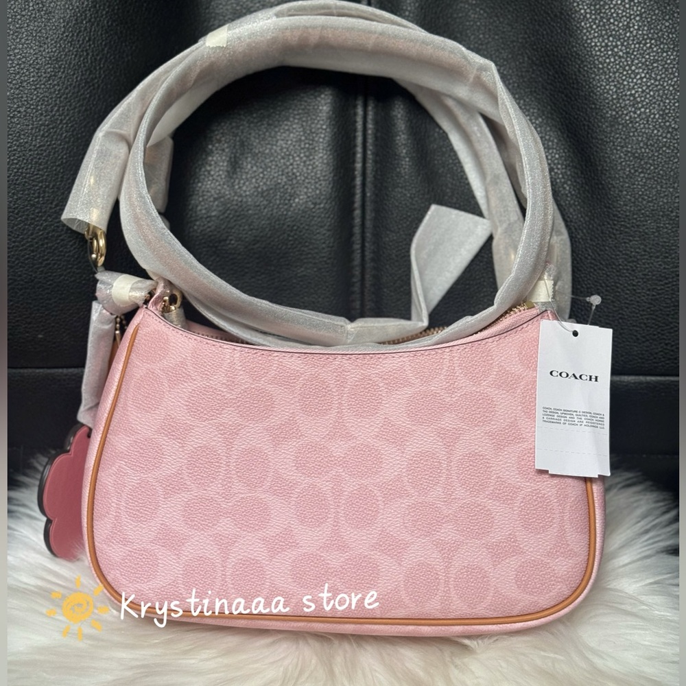 NWT Coach Gold Powder Pink Teri Shoulder Bag Signature with Charms CEA20 - Picture 5 of 11